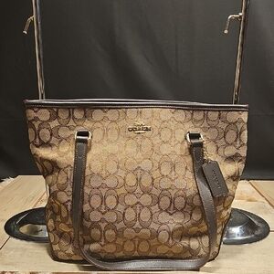 Coach Tan and Brown Signature Tote